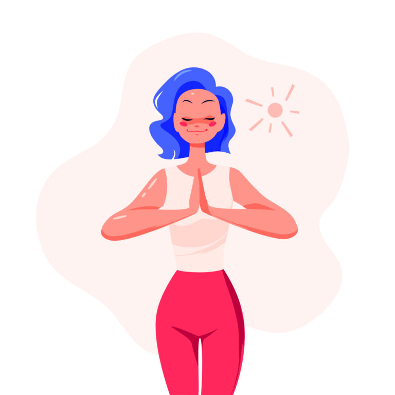Cartoon lady meditating